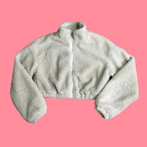 SHEIN Jackets & Blazers - Shein Ladies Wool Blend Cropped Jacket Beige Size Small Faux Fur Sherpa
